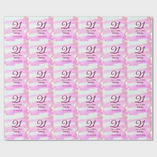 Papel De Presente Pastel verde rosa simples nome data 21º aniversári