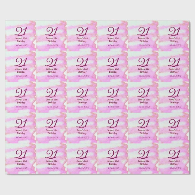 Papel De Presente Pastel verde rosa simples nome data 21º aniversári (Aberto)