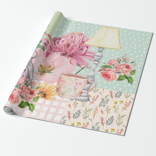 Papel De Presente Pastel watercolor background Botanical Birthday (Desenrolado)