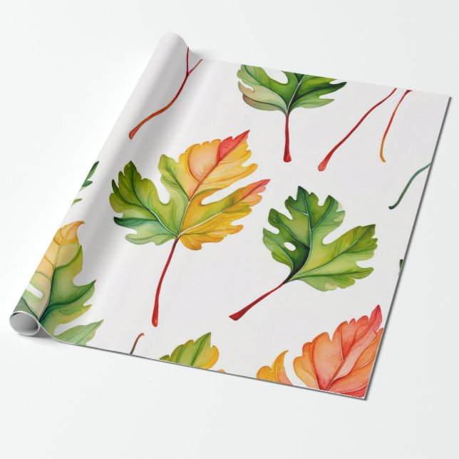 Papel De Presente Pastel Watercolor Leaf Harmony (Desenrolado)