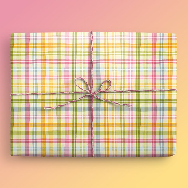 Papel De Presente Pasto Xadrez primavera (Spring Plaid Gift Mockup)