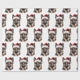 Papel De Presente Pastor Alemão com Chapéu de Papai Noel