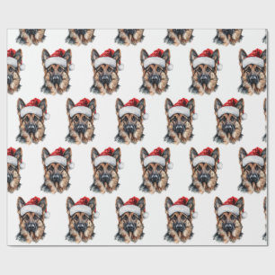 Papel De Presente Pastor Alemão com Chapéu de Papai Noel