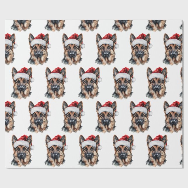 Papel De Presente Pastor Alemão com Chapéu de Papai Noel (Aberto)