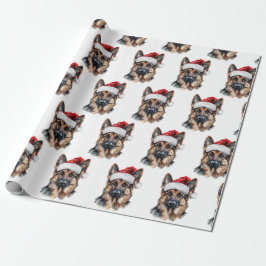 Papel De Presente Pastor Alemão com Chapéu de Papai Noel