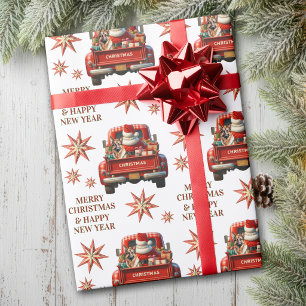 Papel De Presente Pastor Alemão e Caminhão Antigo do Papai Noel Nata