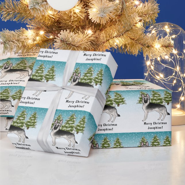 Papel De Presente Pastor Alemão Silver Sable Floresta de Inverno Nev (Feriados)