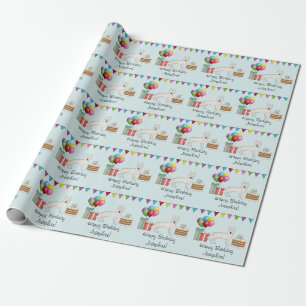 Papel De Presente Pastor Suíço Branco GSD Colorido Feliz Aniversário