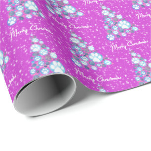 Papel De Presente Pata branca de animais rosa e azul Árvore de Natal