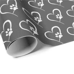 Papel De Presente pata branca de cachorro imprime no coração