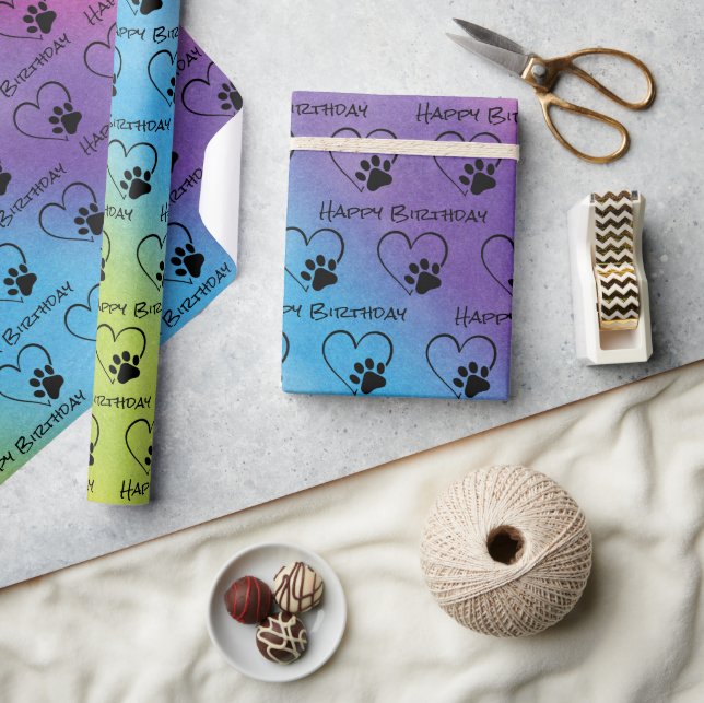 Papel De Presente Pata de Aniversário Imprime com Corações no Arco-Í (Artesanato)