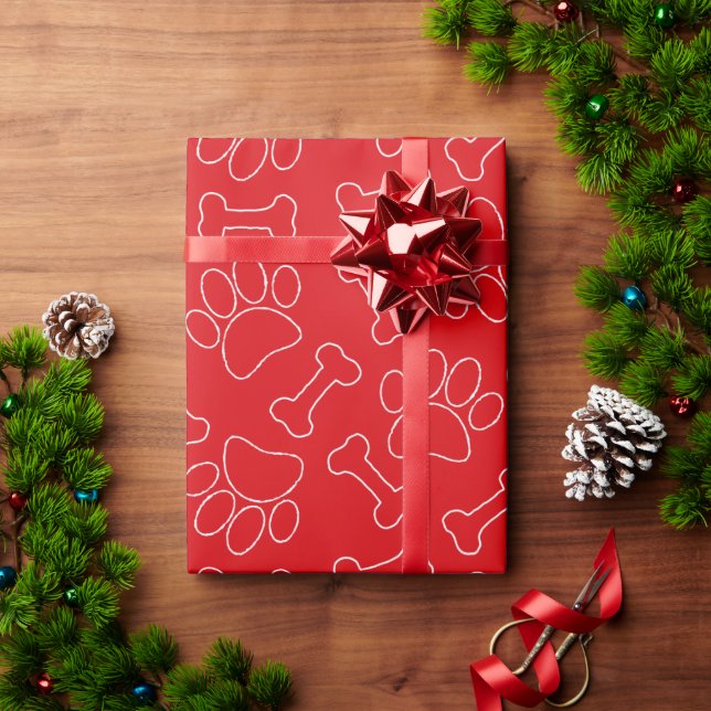 Papel De Presente Pata de Cachorro e Desenho de Ossos Personalizado  (Presente de Natal)