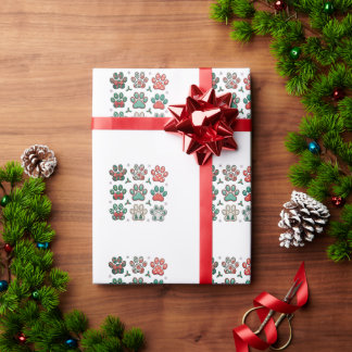 Papel De Presente Pata de Cachorro Natal Coquette Laço Árvore de Nat