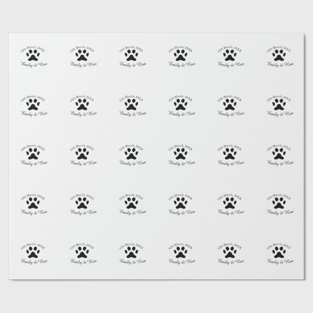 Papel De Presente Pata de cachorro preta nome data casal casamento r (Aberto)