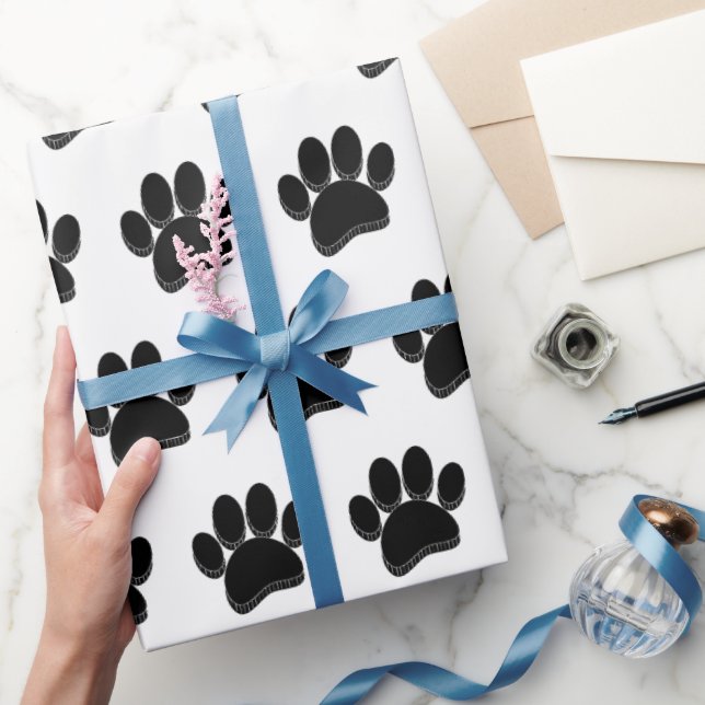 Papel De Presente Pata de Cachorro Preto Imprimir Personalizada à Mã (Presentear)