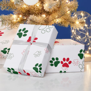 Papel De Presente Pata de Cachorro Vermelha e Verde