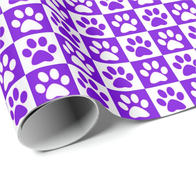 Papel De Presente Pata de cão Imprime roxo e branco (Ponta do rolo)