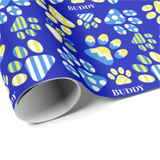 Papel De Presente Patas Azuis Fofas Cachorro Personalizado (Ponta do rolo)