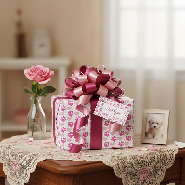 Papel De Presente Patas Cor-de-rosa e corações (Criador carregado)