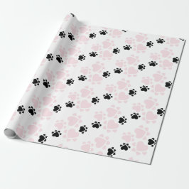 Papel De Presente Patas de Cachorro em Rosa e Preto