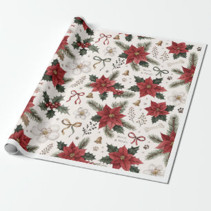 Papel De Presente Patas e Pétalas de Natal – Impressão Botânica de P