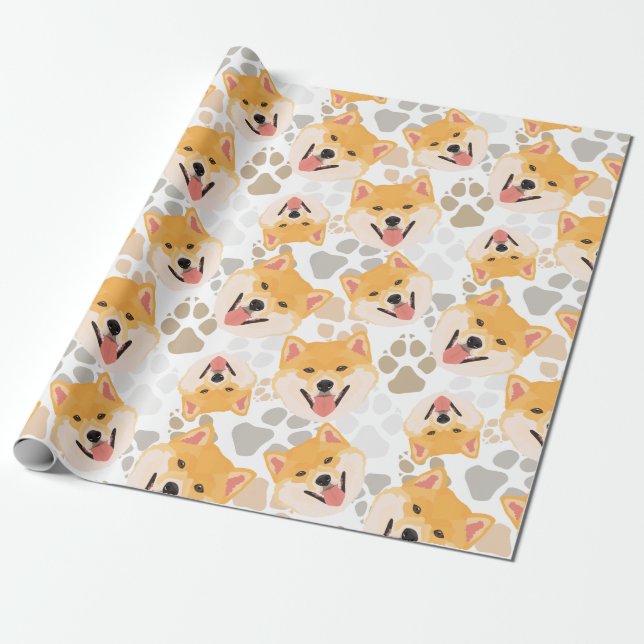 Papel De Presente Patas Shiba Inu do cão do teste padrão (Desenrolado)