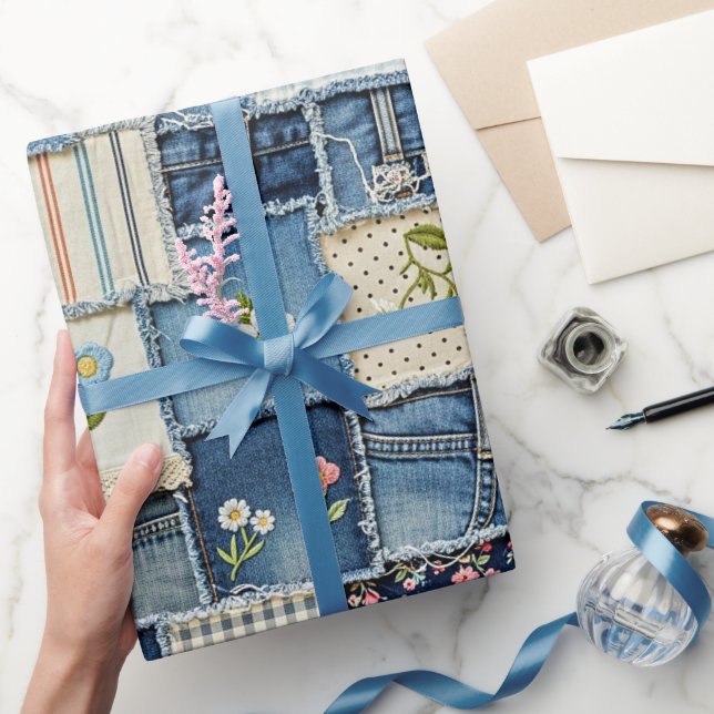 Papel De Presente Patchwork Denim (Presentear)