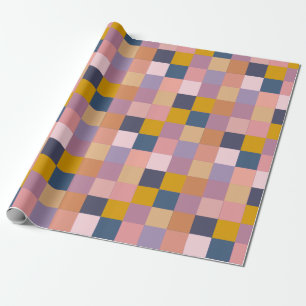 Papel De Presente Patchwork Padrão Amarelo Roxo Design Geométrico