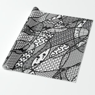 Papel De Presente Patchwork Preto e Branco Padrão 05