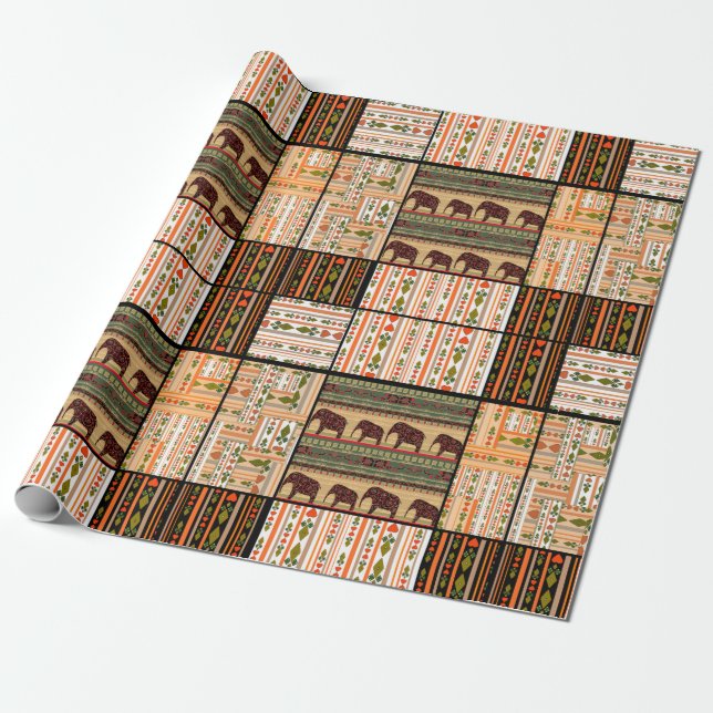 Papel De Presente Patchwork seamless african ornamental pattern text (Desenrolado)