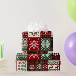 Papel De Presente Patchwork Xmas Aconchegante de Xadrez Natalino de 