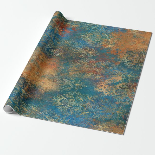 Papel De Presente Pátina de Cobre Azul-Verde (Desenrolado)