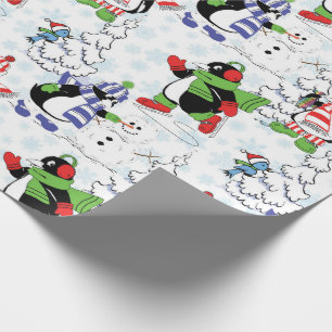 Papel De Presente Patinação no gelo dos pinguins de Natal