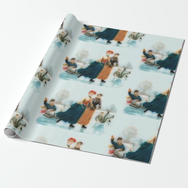 Papel De Presente Patinação no gelo na Noruega - gráficos vindimos e (Desenrolado)