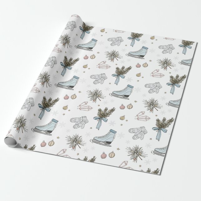 Papel De Presente patinador de Natal no gelo (Desenrolado)