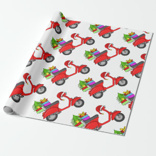 Papel De Presente Patinete de Natal retrógrado desenhado à mão