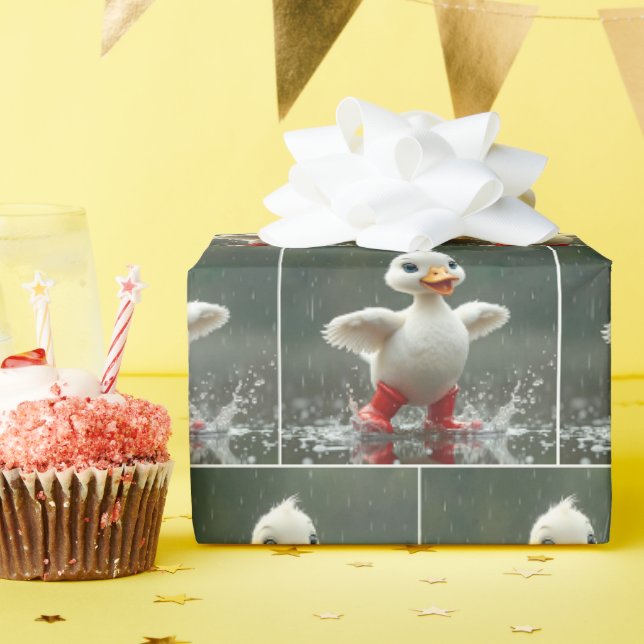 Papel De Presente Patinho Branco Chapinhando em uma Poça de Chuva (Festa de aniversário)