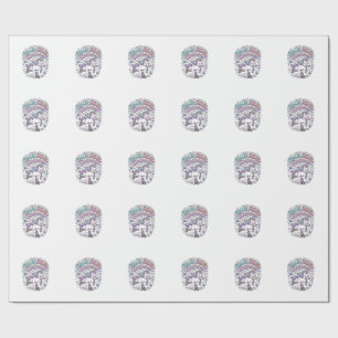 Papel De Presente Patins Unicórnio Estilo Retro Gráfico 