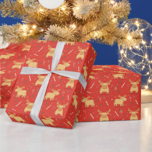 Papel De Presente Patite de cartoon de renas de natal Simples e Boni