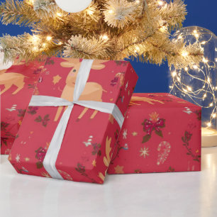 Papel De Presente Patite de cartoon de renas de natal Simples e Boni