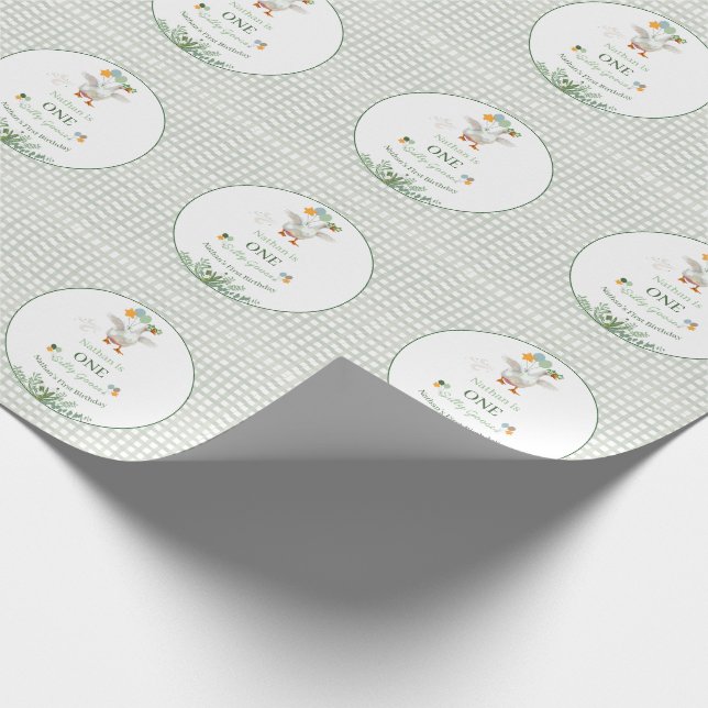 Papel De Presente Pato Bobo Primeiro Aniversário Verde (Ponta)