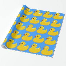 Papel De Presente pato de borracha amarelo no azul