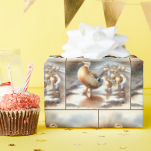 Papel De Presente Pato-Mãe-De-Água Com Patos