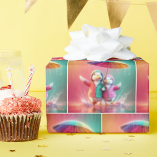 Papel De Presente Patos Brancos Andando Na Chuva