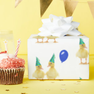 Papel De Presente Patos de aniversário com balão azul