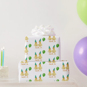 Papel De Presente Patos de aniversário com balão verde