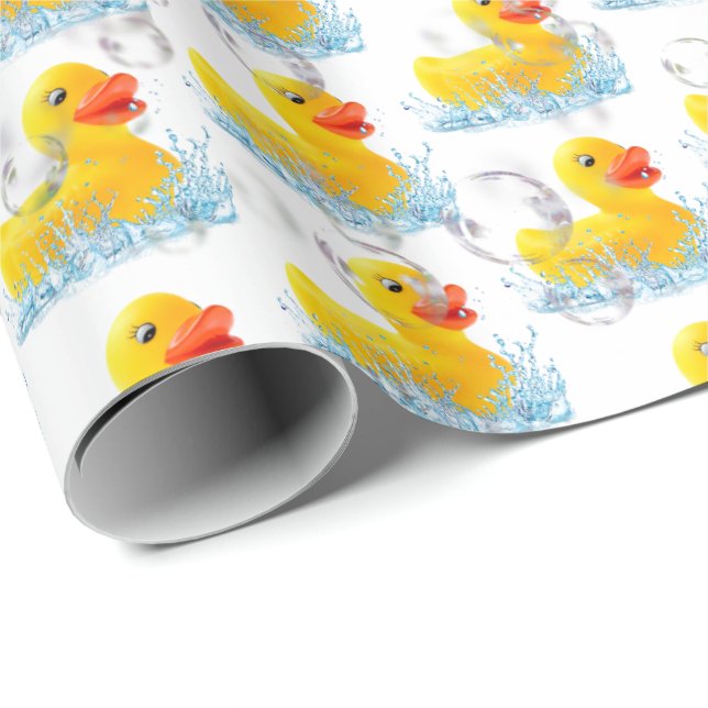 Papel De Presente Patos De Borracha Amarelos Com Bolhas (Ponta do rolo)