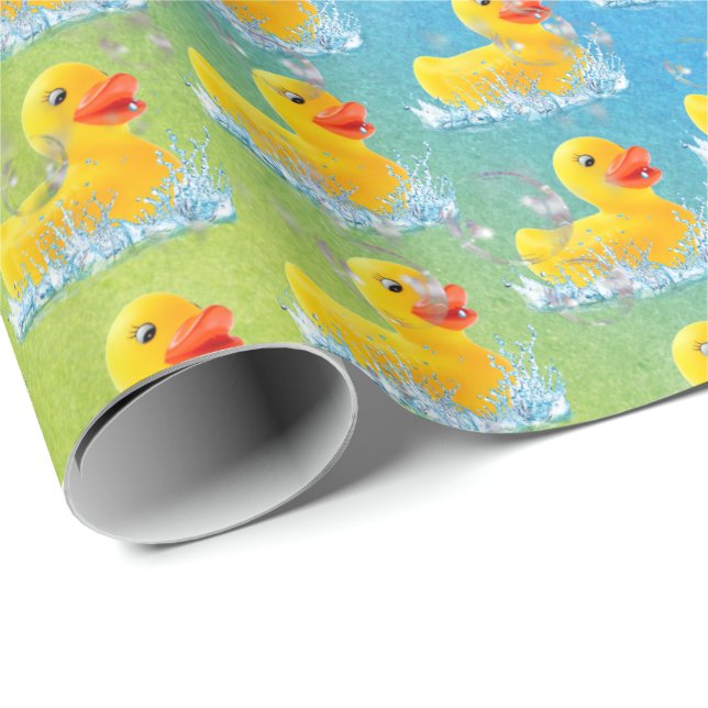 Papel De Presente Patos De Borracha Amarelos Com Bolhas (Ponta do rolo)