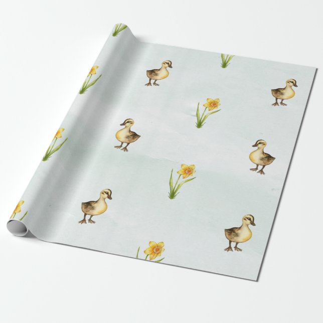 Papel De Presente Patos de Pastel e Daffodils (Desenrolado)