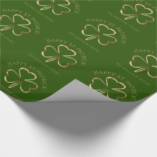 Papel De Presente Patrick Green e Dourado Clover Shamrock